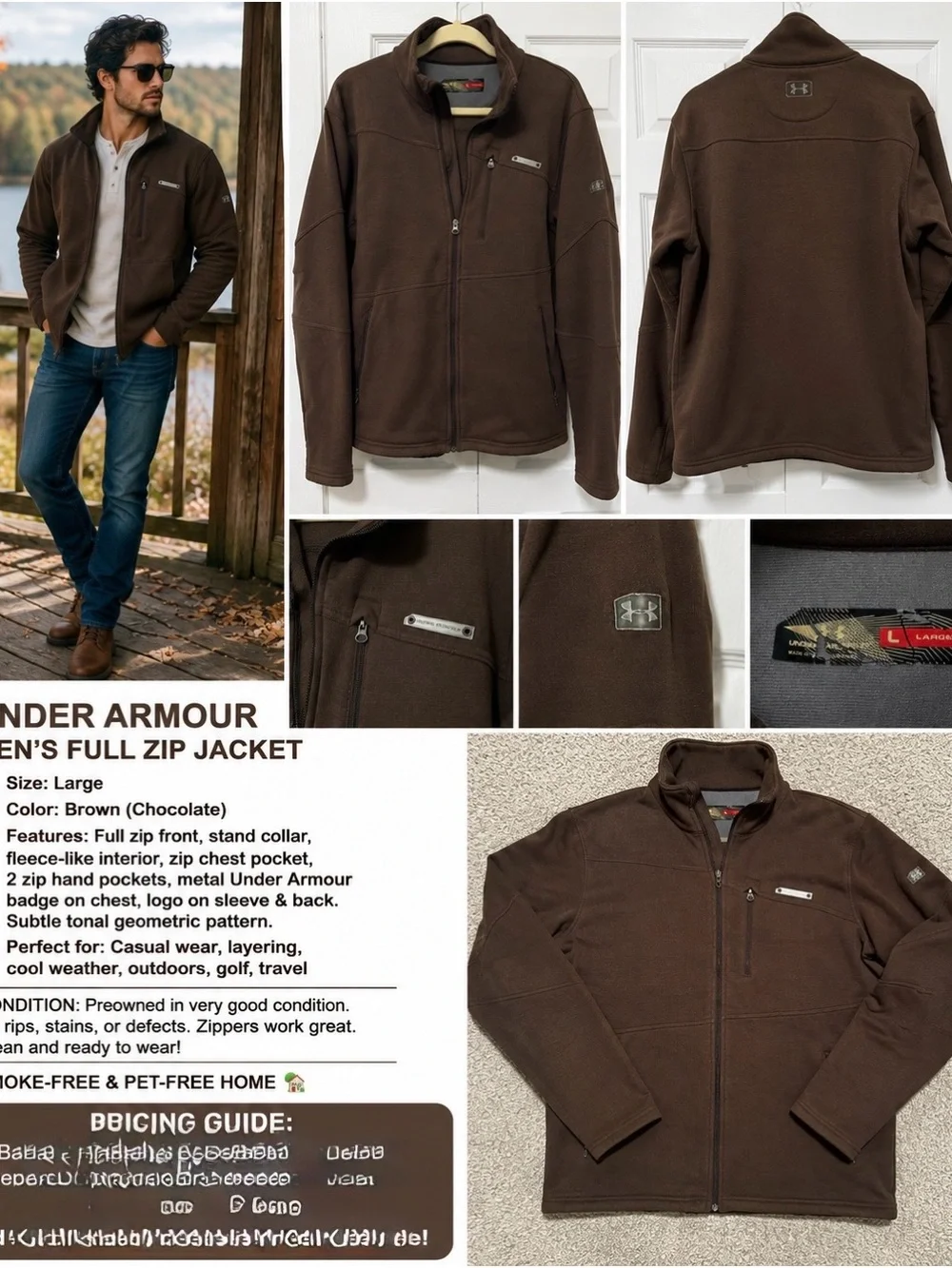Under Armour Men’s Large Brown Full Zip Performance Jacket